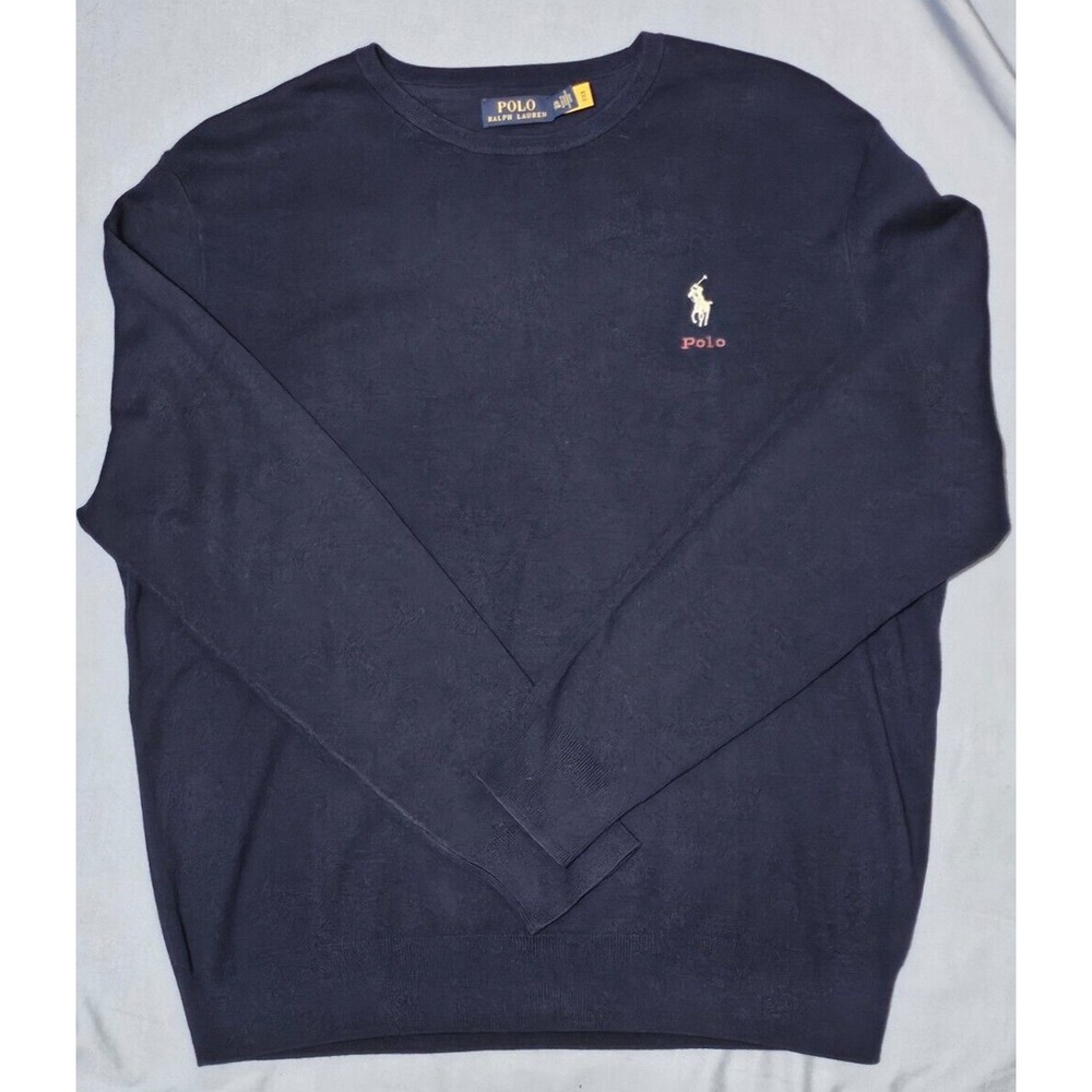 Polo Ralph Lauren NWOT Cotton Embroidered Logo Crewneck Sweater‎ Blue Mens 2XL